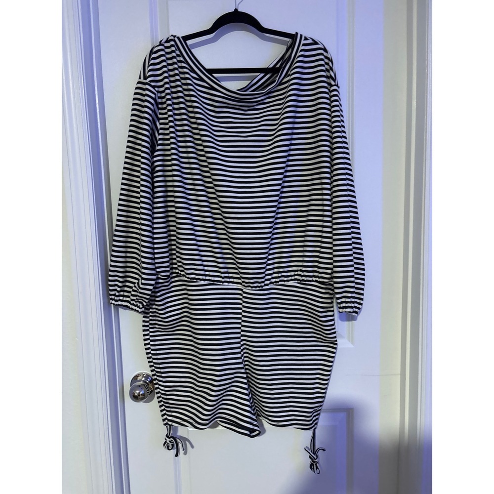 Cider Black White Striped Long Sleeve Romper Boat Neck Jumpsuit 2XL NWT